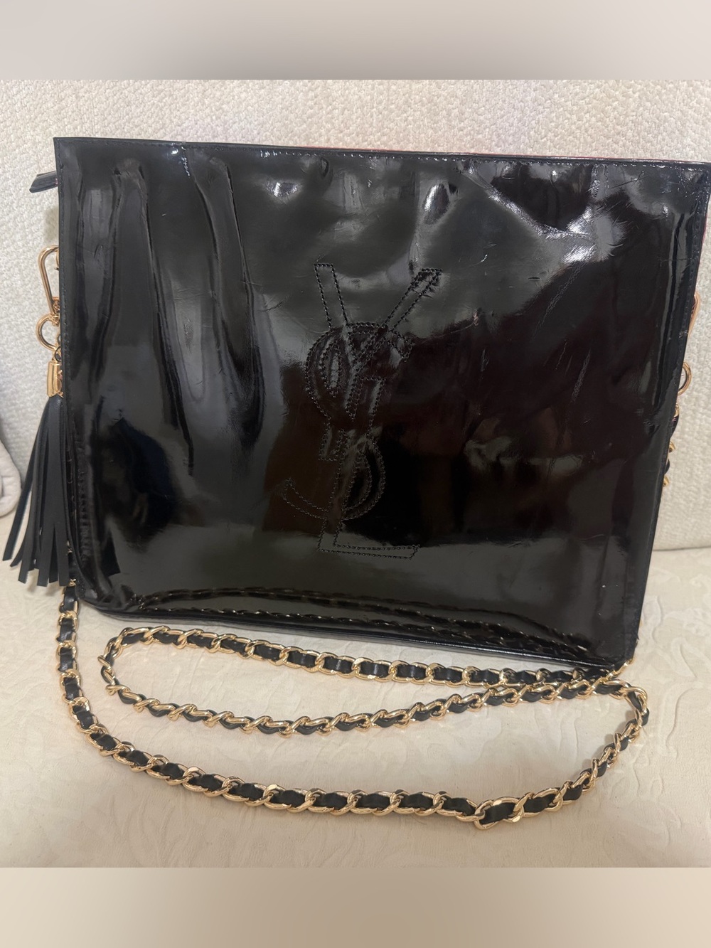 Saint Laurent Black Patent Leather Chain Crossbody Bag